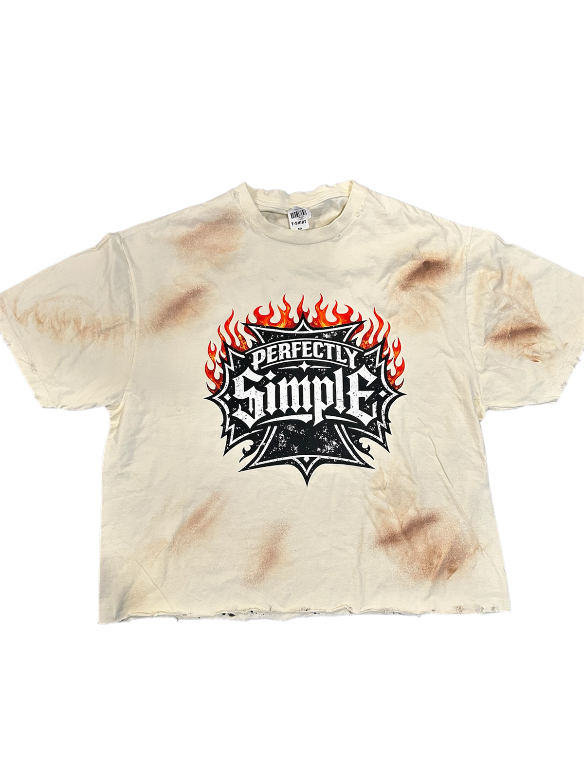 Cream Distressed cropped tee